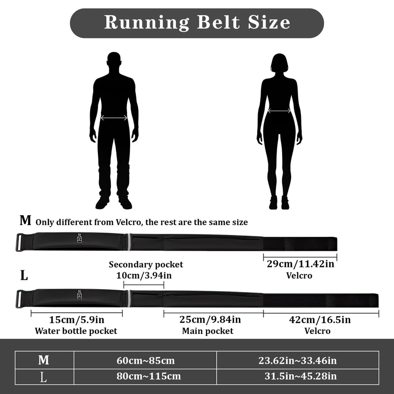 Running Belt for Women & Men-Waterproof Running Bag Belts Fanny Pack with Water Bottle & Cooling towels-Adjustable Reflective Belt Waist Pack with 3 pocket for Jogging, Hiking, Gym & Travel (Medium) Medium