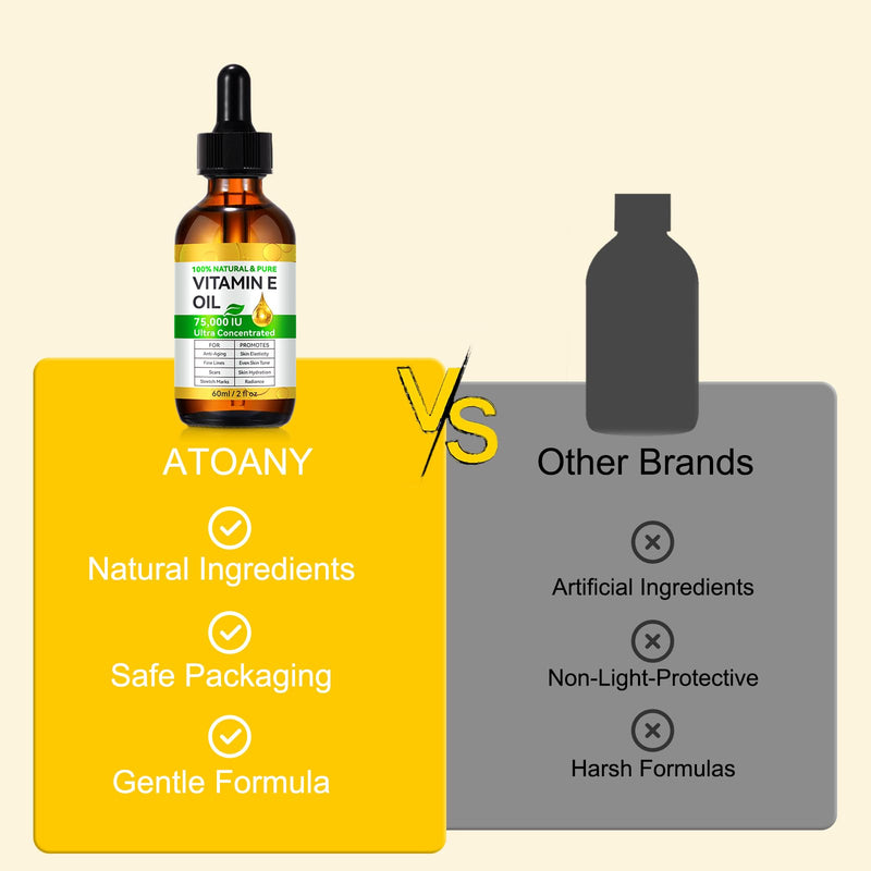 75,000 IU Vitamin E Oil for Scars Hair, Face and Scalp Stretch Marks, 2oz | Fades Marks, Anti-Aging Face & Body Moisturizer, Hexane-Free, Reduces Winkles and Fine Lines, Natural Bath and Body Oils 2 Fl Oz (Pack of 1)