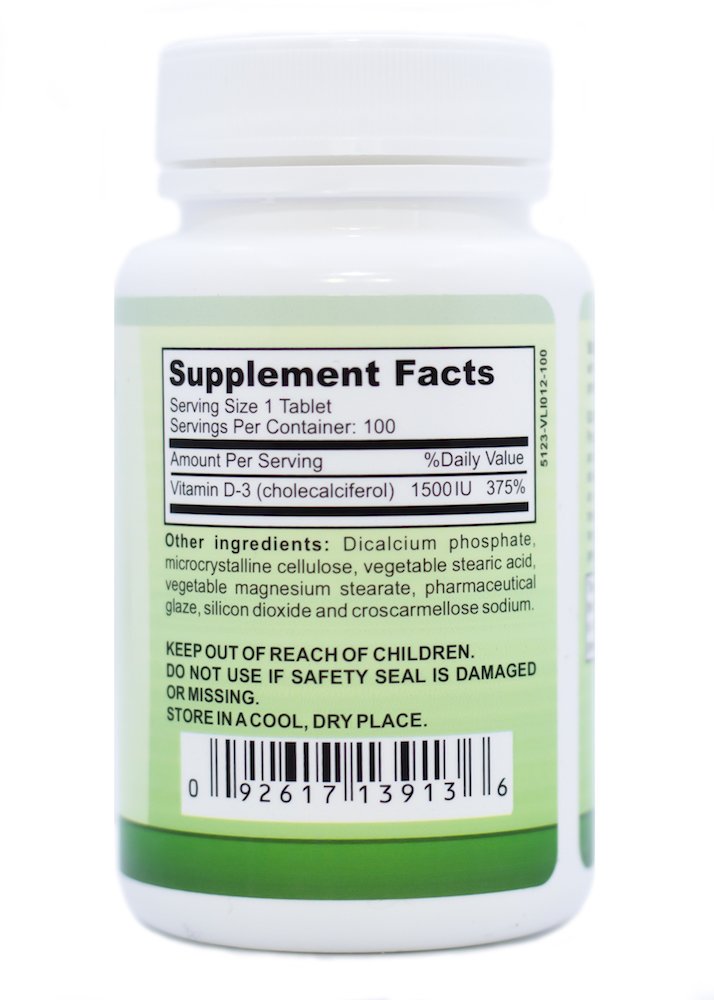 Vitamin D3, Vegan Vitamin D Supplement for Men & Women, 1500IU, 100 Easy Swallow Pills 1