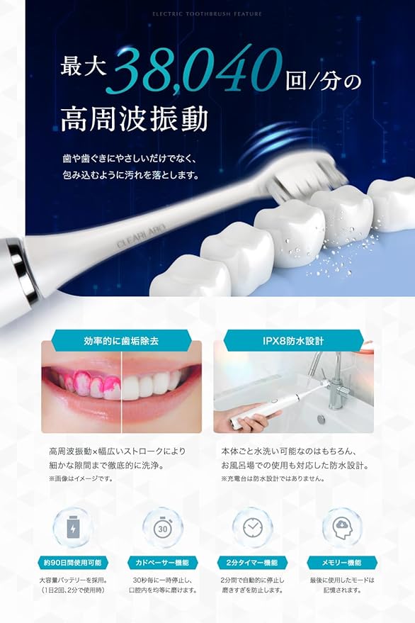 CLEARLABO Electric Toothbrush, Sonic, Sonic Toothbrush, Nano Toothbrush, IPX8, Waterproof, 5 Modes, Prevents Cavities, Toothpaste, Rechargeable, Charging Stand Included, 2 Brush Heads, Gift Present -  Australia