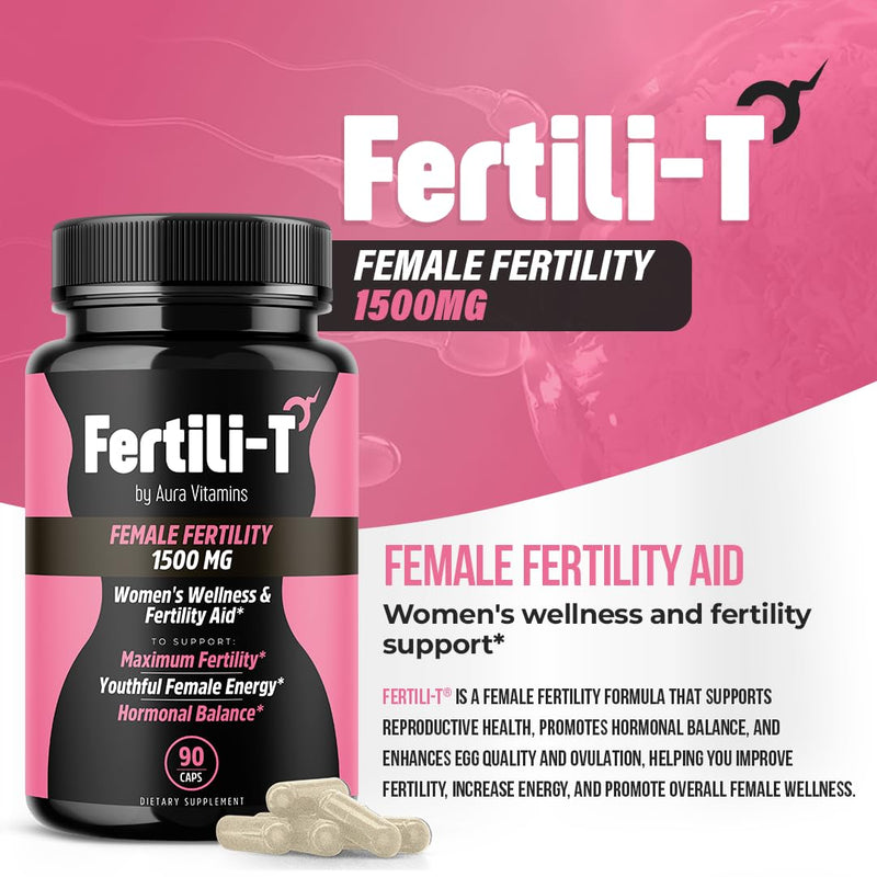 Fertili-t Female (90 Caps) Natural Fertility Support, Hormonal Balance & Prenatal Vitamins for Women, Conception Support, Natural Fertility Supplement with Aguaje & Red Maca (30-Day Supply) (1) 1