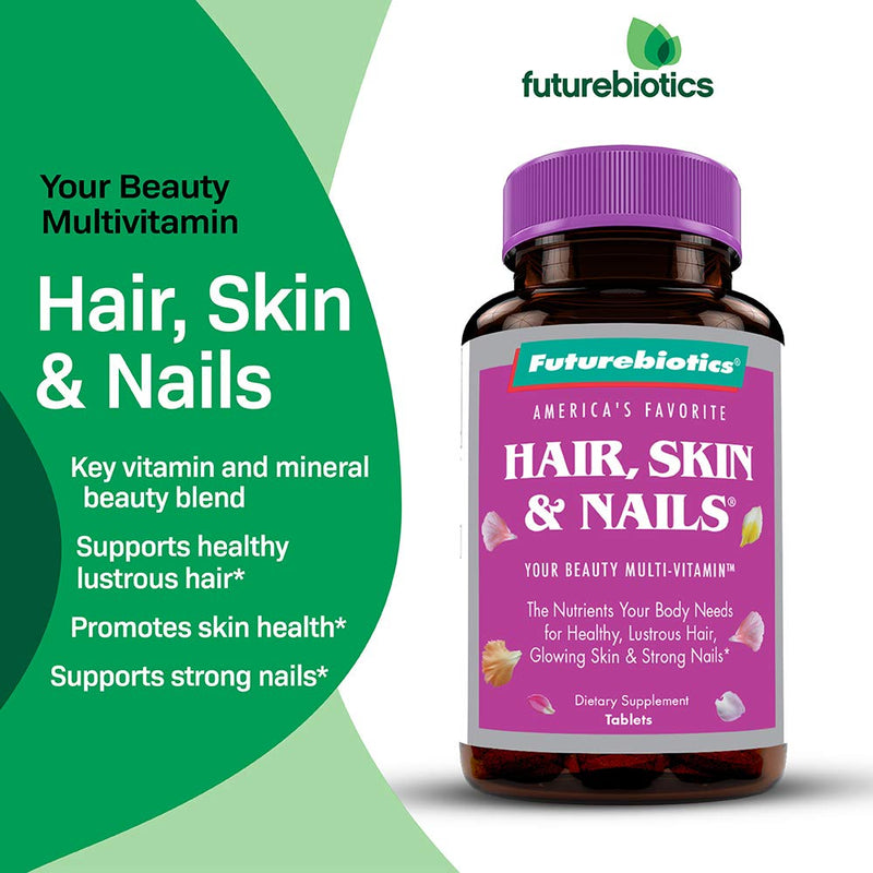 Futurebiotics Hair, Skin & Nails Beauty MultiVitamin with Biotin, Hair Vitamins and Skin Vitamins that Promote Healthy Hair and Nail, 180 Tablets 180 Count (Pack of 1)