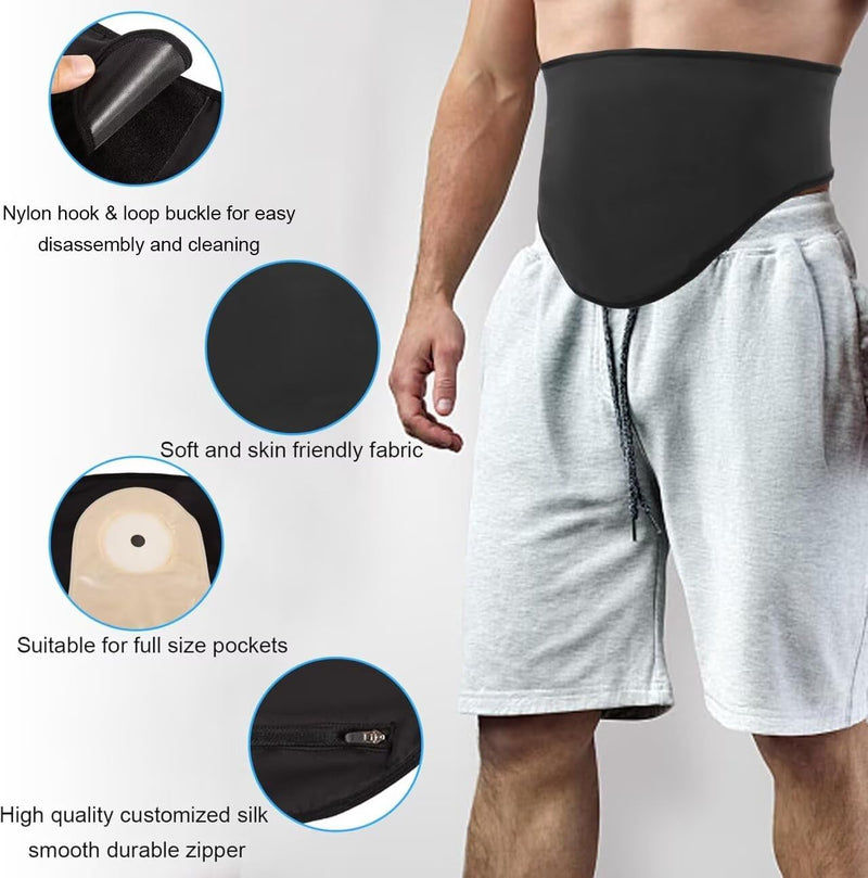 Ostomy Belt | Ostomy Bag Cover | Ostomy Wrap for Sport & Swimming | Ostomy Support Belts for Men & Women | Colostomy Bag Cover | Inner Pocket to Hold Ostomy Pouch | Ostomy Supplies-L Black Large - BeesActive Australia