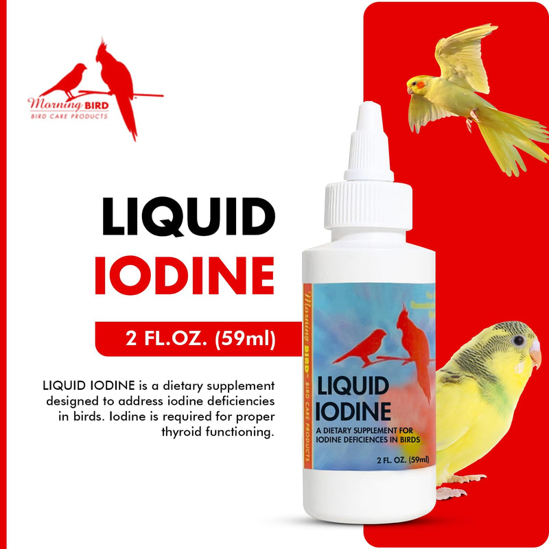 Morning Bird Liquid Iodine for Birds 2 fl oz – Iodine Mineral Supplement – Supports Feather Growth, Molting, Energy & Healthy Thyroid Function – Easy-to-Use Drops