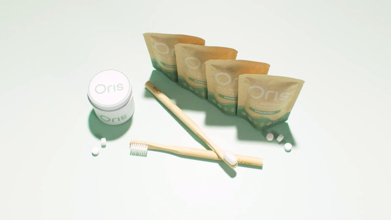 Oris Starter Bundle – 1 Month Supply: Natural Toothpaste Tablets | Fluoride-Free, Travel-Friendly, Kid-Safe with Enamel-Strengthening Nanohydroxyapatite (62 Count (Pack of 1), Spearmint) 62 Count (Pack of 1)