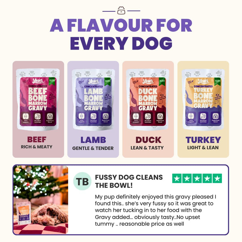 YEARS Organic Dog Gravy Variety Pack | 4 Meaty Flavours | Liquid Concentrate Bone Broth for Dogs | Collagen Rich for Joints & Fussy Eaters - 400ml Ultimate Gravy Pack 100ml
