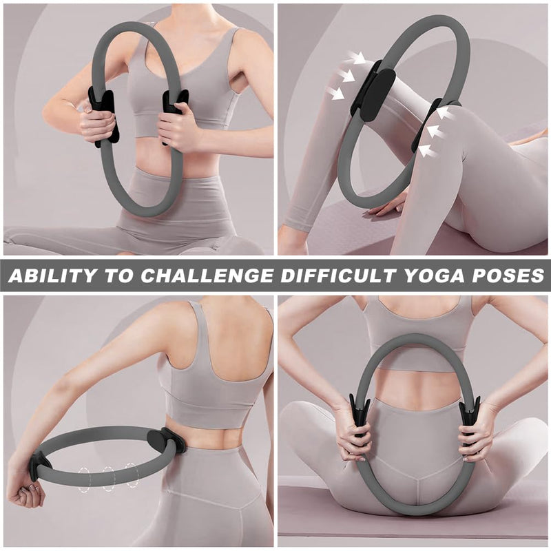 15" Pilates Ring, Dual-Grip Pilates Ring Lightweight Circle Yoga Rin-g for Enhance Thigh and Arm Strength, Body Exercise Tool for Home Gym Gray