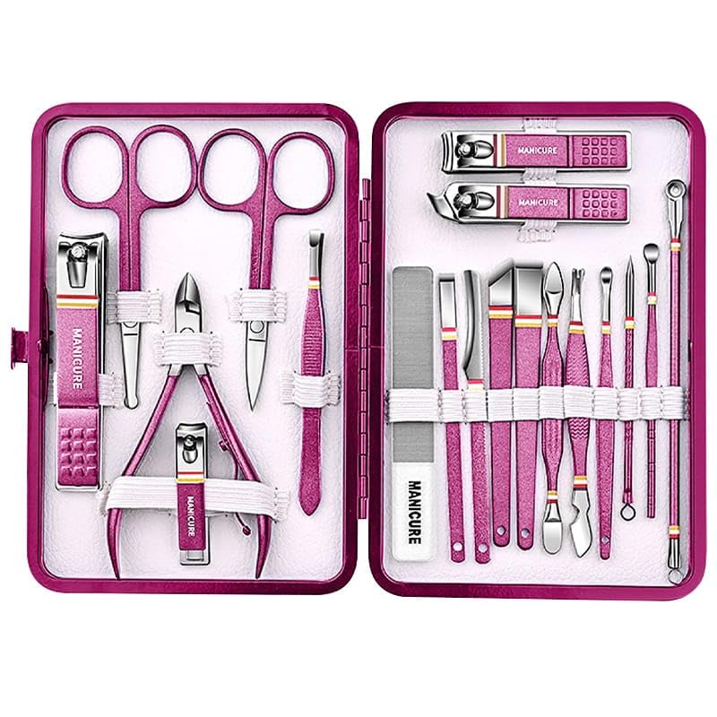 Manicure Pedicure Set, 19-Piece Premium Stainless Steel Grooming Kit Crafted with Care – Professional Nail Clippers & Tools with Travel Case for Men & Women pink