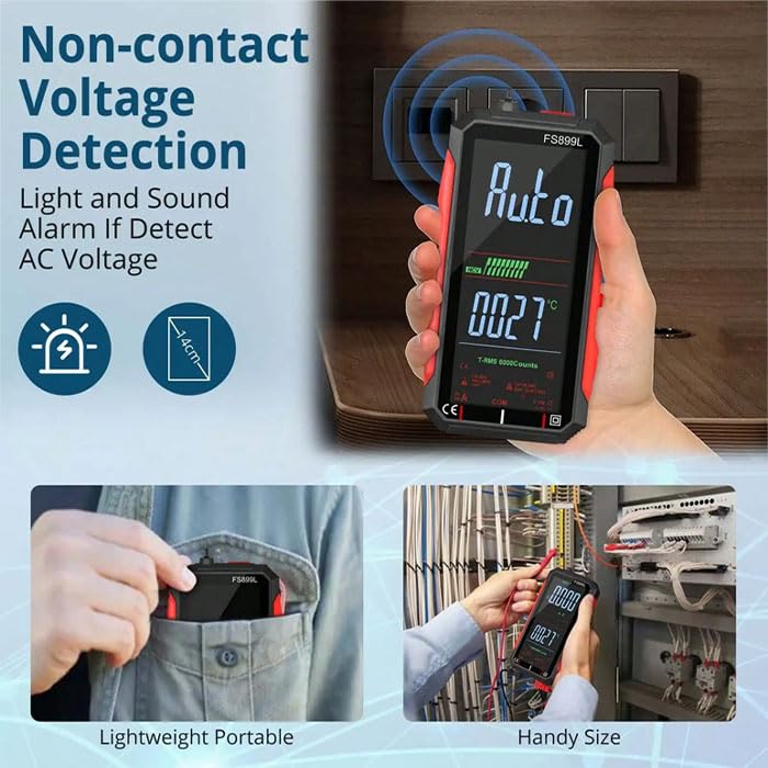 USB Rechargeable Digital Multimeter 6000 Counts Large Color Screen & Backlight FS899L Smart Auto Ranging Multimeter True RMS Digital Voltmeter Multi Meter Digital Tester for Automotive Home - BeesActive Australia