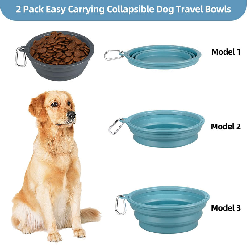 Kytely Collapsible Dog Bowls X-Large (1500ml), 2 Pack Foldable Dog Travel Bowls, Portable Dog Water Food Bowl with Clasp, Pet Feeding Cup Dish for Traveling, Walking, Hiking (Blue+Grey) Lake Blue & Grey - BeesActive Australia