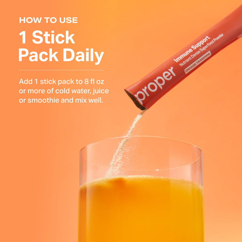 Proper, The Oranges Immune Support Supplement. Orange Tangerine Drink Mix. Elderberry Vitamin C and Zinc Complex with Echinacea, Immunity Vitamins, Phytonutrients and Gut Health Probiotic 15 Servings