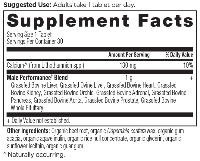 Ancient Nutrition Grass-Fed & Wild Male Performance Tablets, Once Daily | Liver, Prostate, Pancreas Supports Male Performance, Healthy Aging, 30 Count Once Daily Male Performance