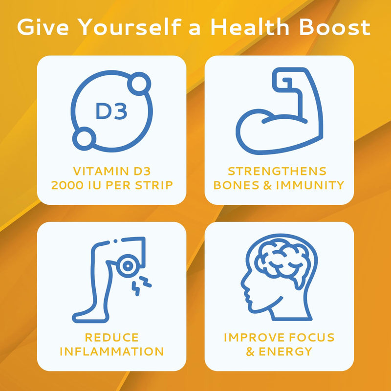 Vitamin D3 Strips 10 Pack| 2000 IU Oral Dissolvable D3 Vitamin Strips | Peppermint Flavor Melts on Your Tongue in 30 Seconds | Boost Immunity & Enhance Mental Focus with Vitamin D3 2000 10 Count (Pack of 1)