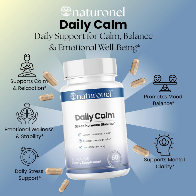 Daily Calm – Stress Relief Supplement - Feel Calm and Relaxed - Supports Mood & Mental Focus - Magnesium, GABA, Ashwagandha, Rhodiola, Lemon Balm & Chamomile - Eases Tension & Nervousness (1) 1