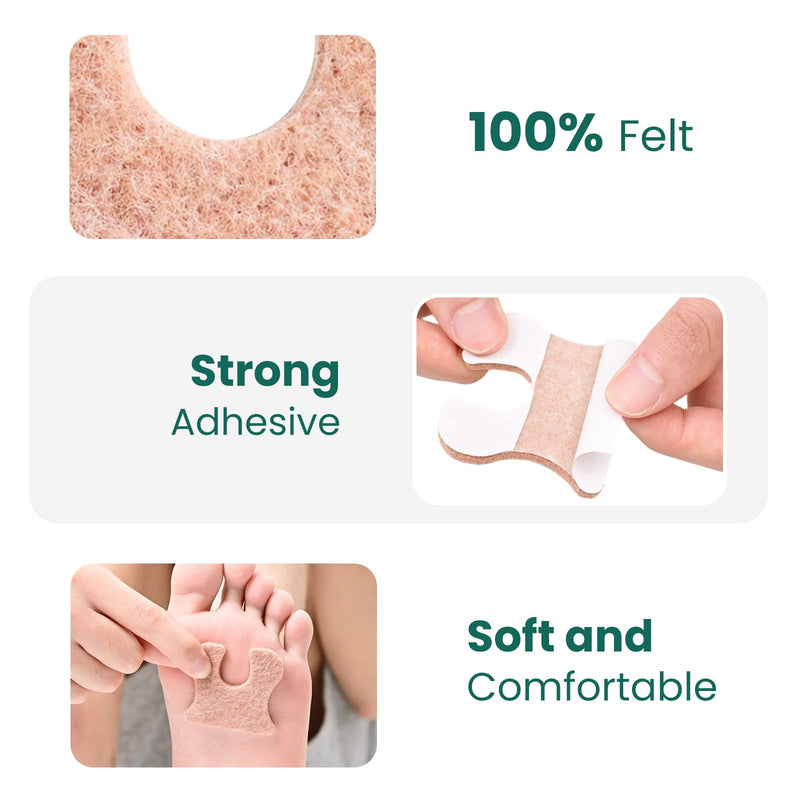 Welnove U-Shaped Felt Callus Pads, 18-Pc Pack – Self-Adhesive Cushions to Prevent Rubbing & Relieve Pain Multi-size (Pack of 18) Beige - BeesActive Australia