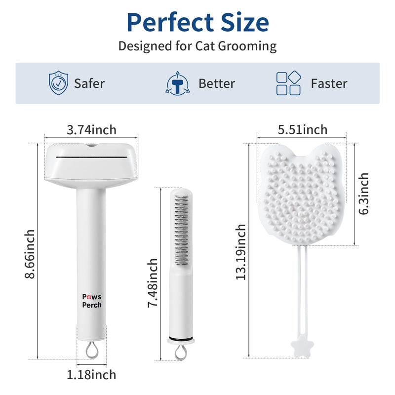 Cat Hair Shedding Brush Slicker Kitten Grooming Undercoat Dematting Comb with Massage Glove, 3 in 1 Effective Dandruff Removal Kit for Short Long Fur Pet Indoor, Outdoor, Travel Use, White - BeesActive Australia