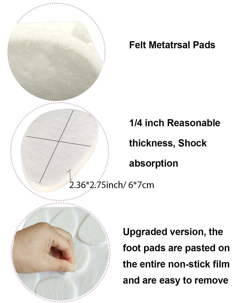 Felt Metatarsal Pads for Women and Men 20 Pack, Adhesive Forefoot Pads Forefoot Cushion Pads, Ball of Foot Cushion Foot Pads for Forefoot and Sole Support, Metatarsalgia Mortons Neuroma White