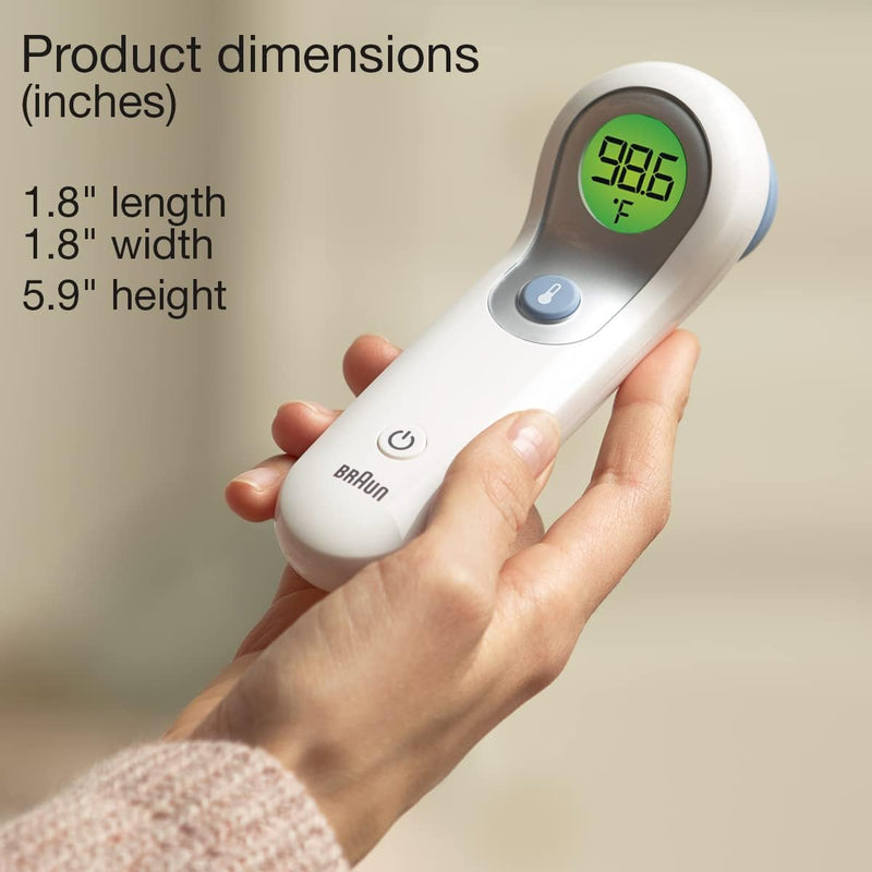 Braun No Touch and Forehead Thermometer - Touchless Thermometer for Adults, Babies, Toddlers and Kids, Color-Coded Fever Guidance, Fast, Reliable, and Accurate Results 1 Count (Pack of 1) No Touch & Forehead