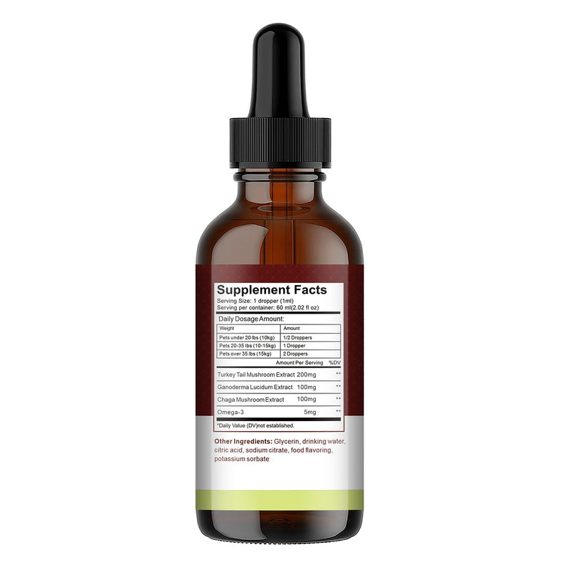 Turkey Tail Mushroom Extract for Dogs & Cats Lipoma Lumps Bumps Warts, | Boost Immunity, Young Weak & Senior & Low-Vitality & Post-Surgery Pets, with Chaga & Reishi Mushrooms Extract
