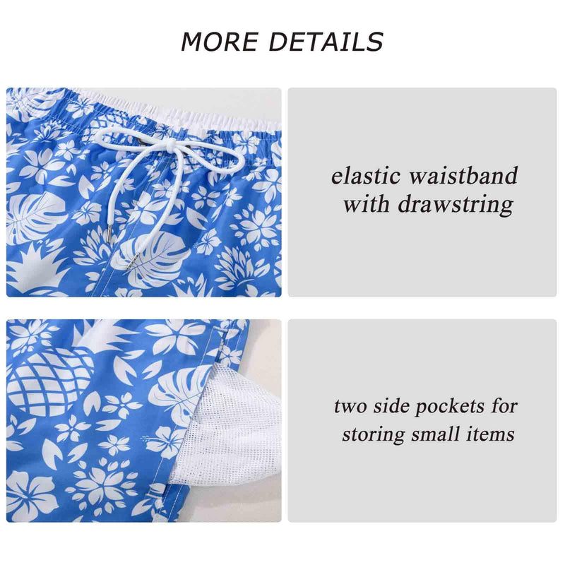 SUNDAY ROSE Mens Swim Trunks with Mesh Lining Quick Dry Swim Shorts Bathing Suit for Men Blue White/ Blue/ Beige Pineapple Small - BeesActive Australia