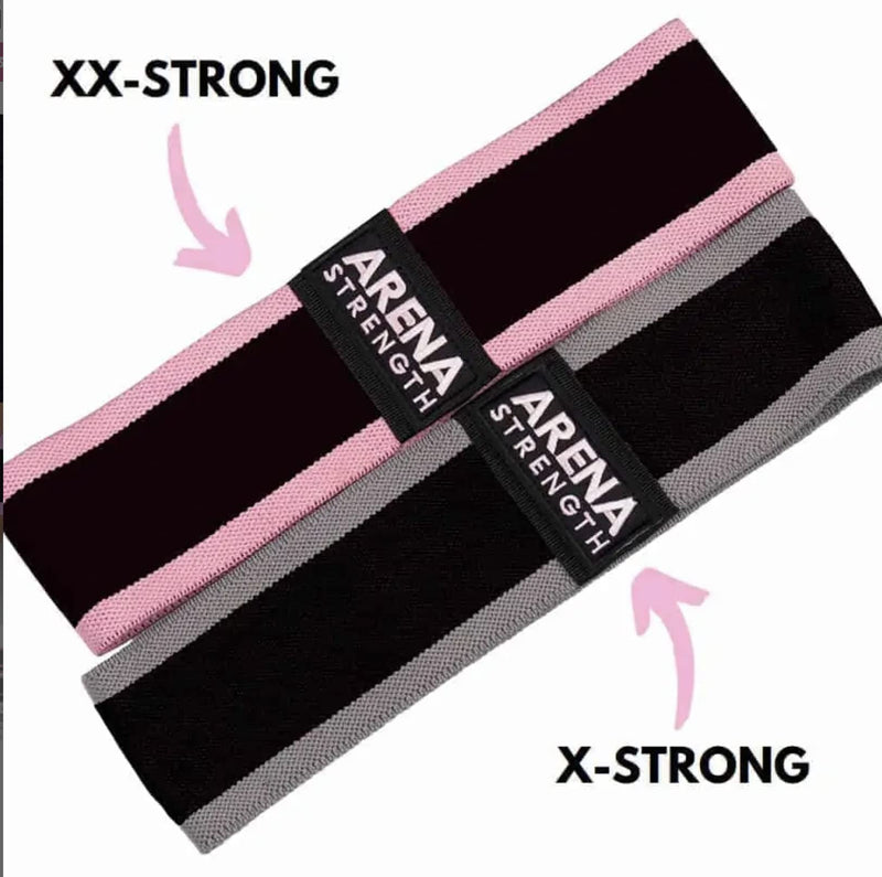 Arena Strength Fabric Booty Bands: Fabric Resistance Bands for Legs and Butt: 3 Pack Set. Perfect Workout Hip Band Resistance. Workout Program and Carry Case Included Gray, Pink