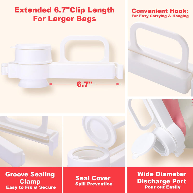 Bag Clips with Pour Spout, 3 Pcs Food Bag Sealing Clip with Pour Spout, Reusable Bag Clips for Food, Liquid, Flour, Snack, Baby/Cat/Dog Food Storage Organization White 3pcs - BeesActive Australia