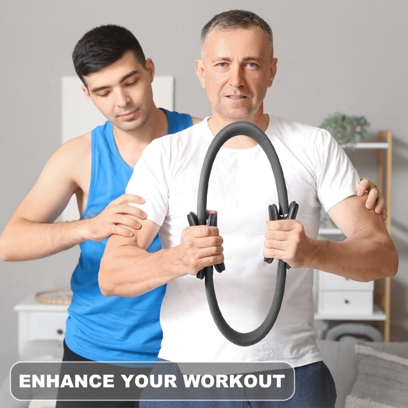 15" Pilates Ring, Dual-Grip Pilates Ring Lightweight Circle Yoga Rin-g for Enhance Thigh and Arm Strength, Body Exercise Tool for Home Gym Gray