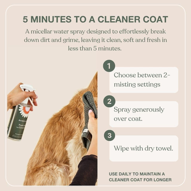 Dandylion Fresh Coat No-Rinse Dog Dry Shampoo Spray | Waterless Daily Cleansing Spray for Clean & Fresh Coat | Gentle Dry Shampoo for Dogs | Plant-Based, Fragrance Free & Vet Approved | 8.4 fl oz - PawsPlanet Australia