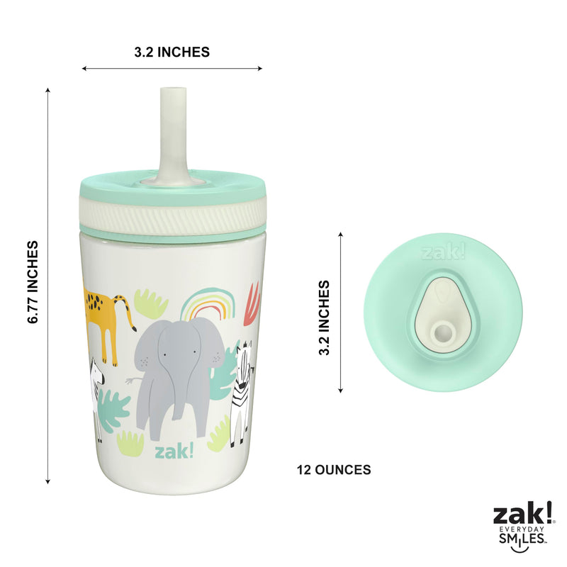 Zak Designs Kelso Toddler Cups For Travel or At Home, 12oz Vacuum Insulated Stainless Steel Sippy Cup With Leak-Proof Design is Perfect For Kids (Safari) 12 Ounces Safari