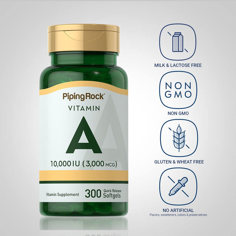 Piping Rock Vitamin A 10000 IU Softgels | 300 Count | Non-GMO, Gluten Free Supplement - BeesActive Australia