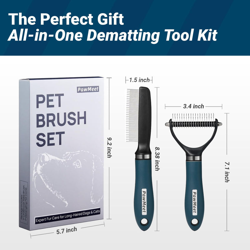 Deshedding Dog Brush Dog Comb Combo, Professional Undercoat Rake, Pet Grooming Brush for Dog Cat Grooming Supplies, Dematting Deshedding Brush Dogs Shedding Tool for Long Matted Haired Pets Blue - BeesActive Australia