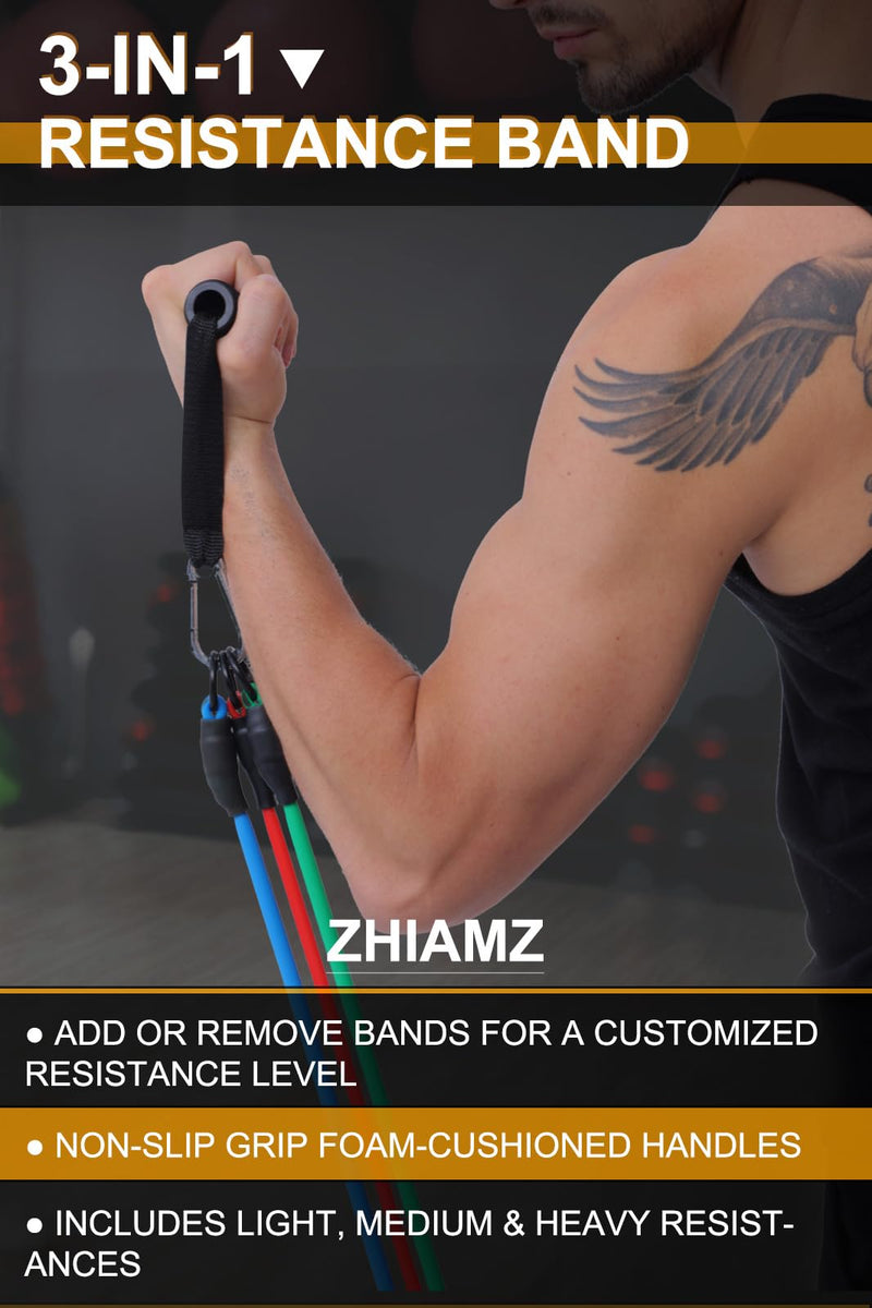 Resistance Bands with Handles, Single Resistance Bands, Exercise Bands with Handles, for Resistance Training, Physical Therapy, Home Workouts, Fitness, Pilates 3-1 band- 90lbs