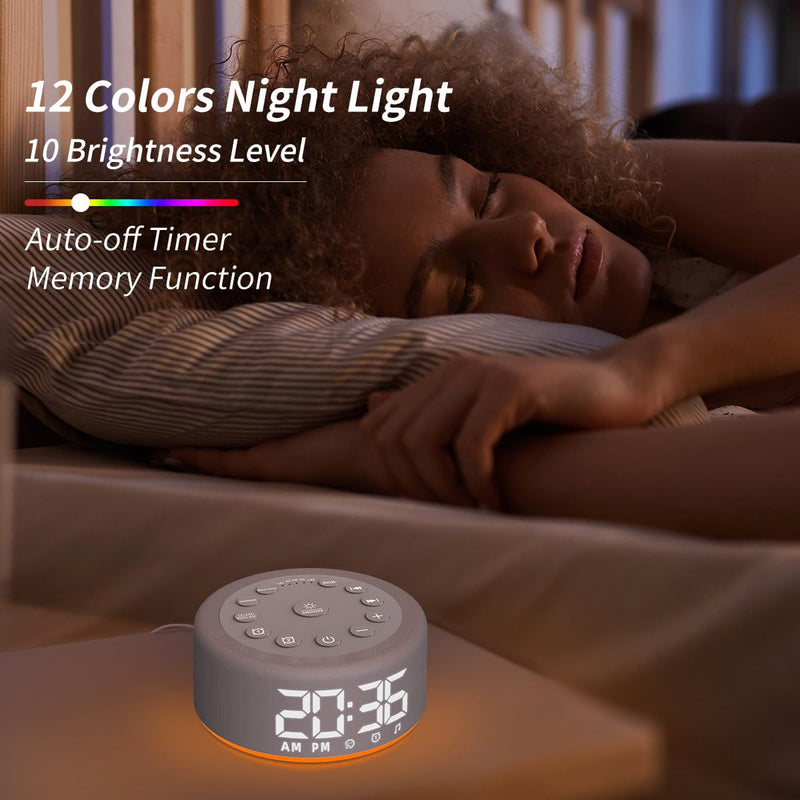 Sound Machine Night Light White Noise Brown Noise Machine Alarm Clock with Dual Alarms Backup Battery 30 Sleeping Sounds for Baby Kids Adults 32 Level Volume 5 Timers 15 Wake Up Sounds Memory Function Grey F4 - BeesActive Australia