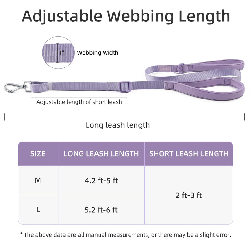 Wisedog Durable Two Handle Dog Leash: Dog Leash Heavy Duty with Dual Soft Padded Handles, Adjustable Length as Short Leash for Medium Large Dogs (Lilac Purple, L|5.2 ft-6 ft) Lilac Purple - BeesActive Australia