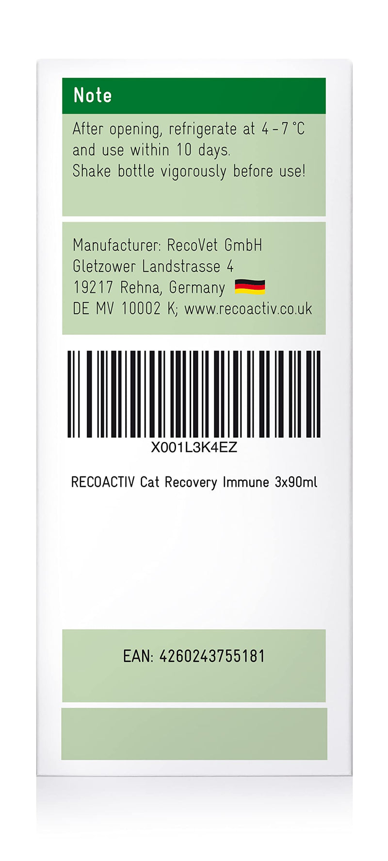 RECOACTIV Recovery Immune for cats, 3 x 90 ml, high-calorie complete diet food for cats suffering from malnutrition and during recovery, to promote weight gain, and for pets who refuse to eat