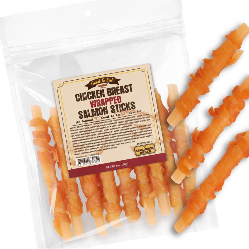 Gootoe Dog Treats, All Natural, Low Fat, Premium Training Chews, Healthy & Easily Digestible, Treat and Train, Chicken Breast Wrapped Salmon Sticks, 6oz 6 Ounce (Pack of 1)