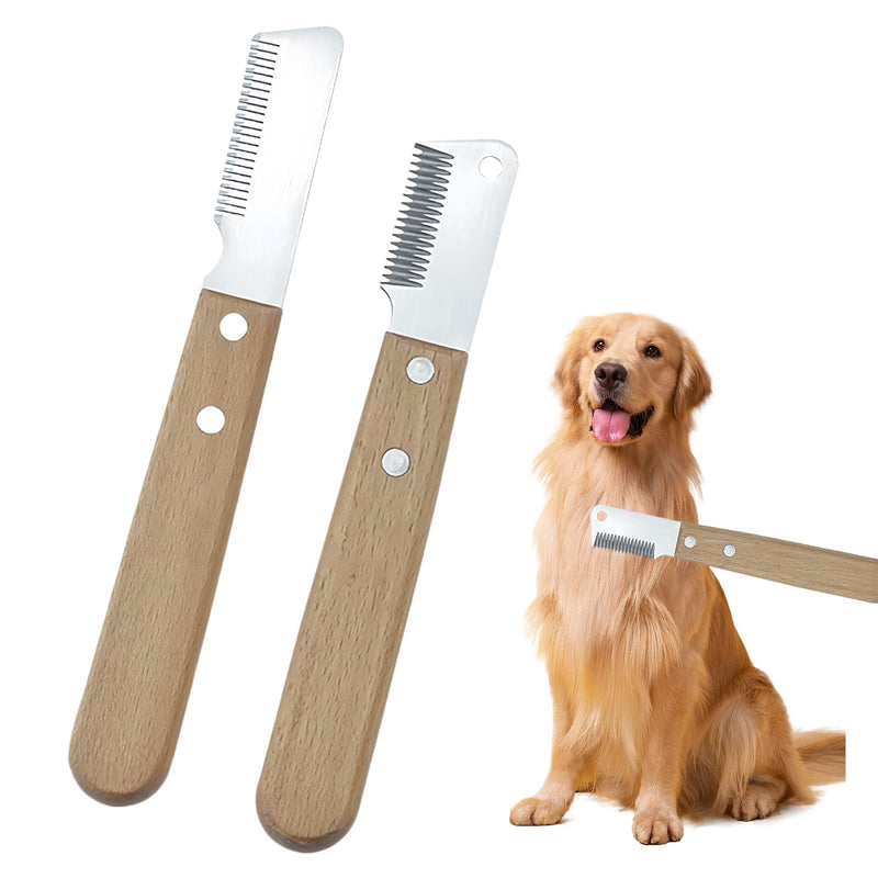 Pack of 2 trimming knives for dogs: trimming knives for dogs, hair removal knives and hair removal combs, professional trimming knives, ergonomic handle, used for dogs, cats - BeesActive Australia