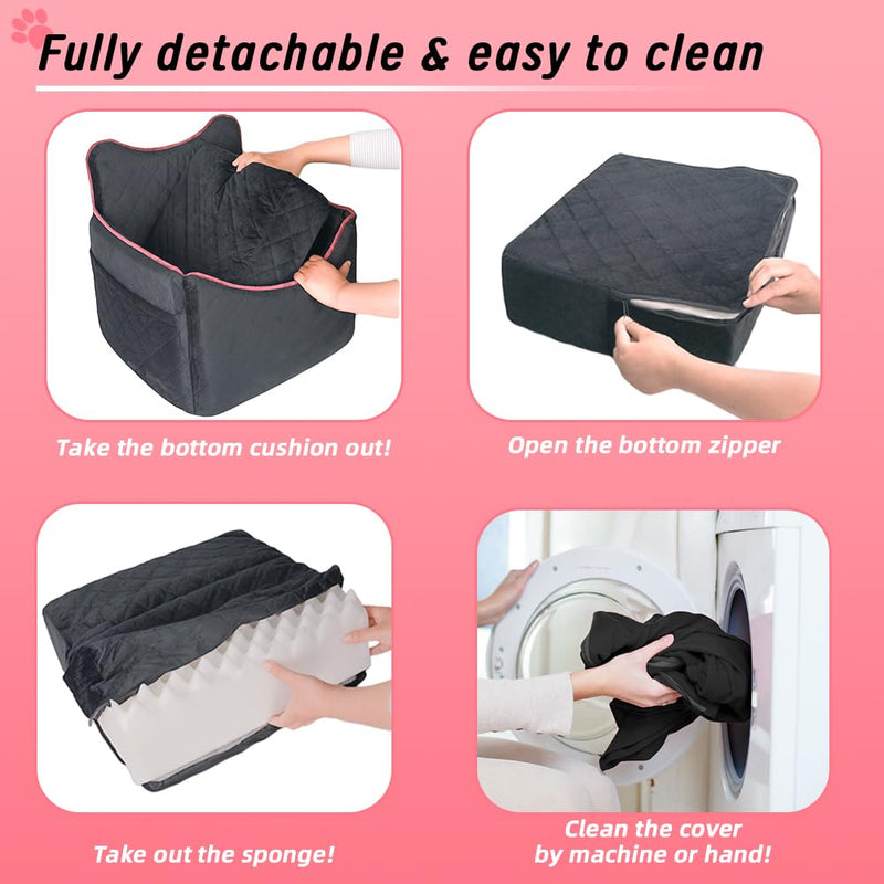 Slideep Dog Car Seat, Small Medium Dogs Cats Pets Car Travel Bed with Storage Pockets and Safety Belts, Memory Foam Puppy Dog Booster Seat with Thick Cushion for Dogs Under 35lbs- Black - BeesActive Australia