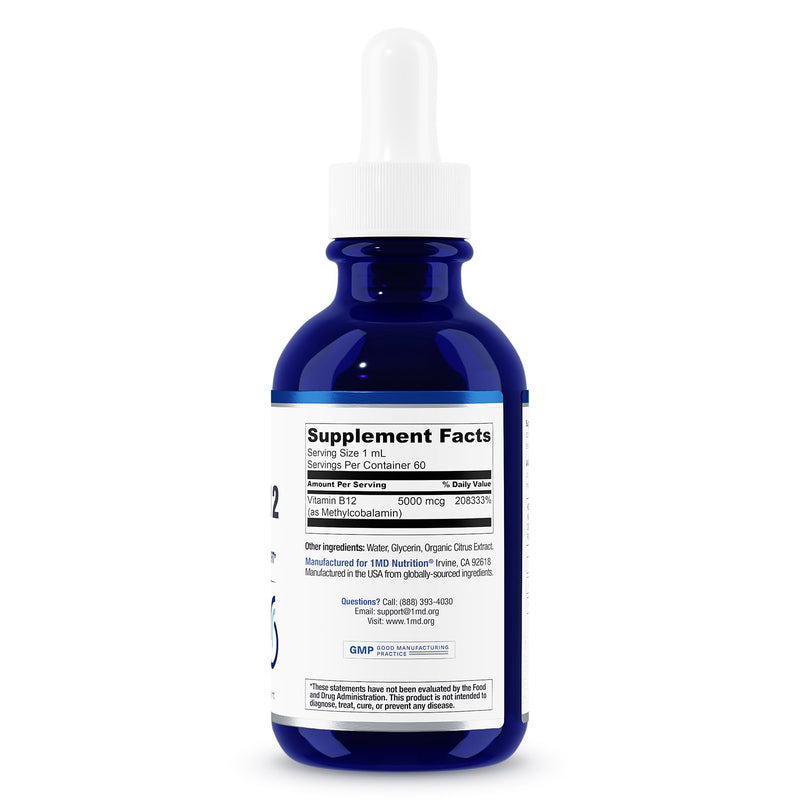1MD Nutrition Vegan Vitamin B12 I 5000mcg Methylcobalamin Supplement | Energy, Immune Support