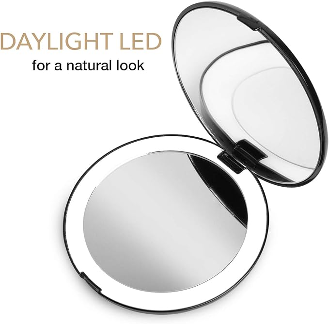 Fancii Compact Mirror, Vanity Mirror, 10x Magnifier, Double Sided Mirror with LED Light, Battery Natural Light, 5" Large Mirror, Makeup Mirror, Black (Lumi) -  Australia