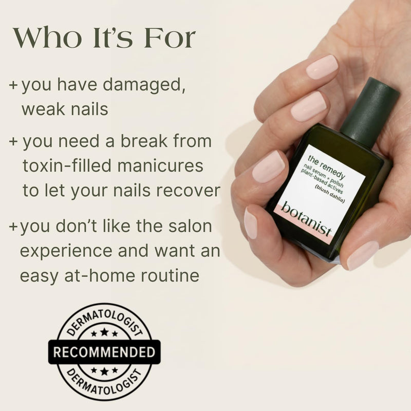Botanist The Remedy | Nail Strengthening Polish | Repairs & Hardens Nails Damaged from Acrylics, Dip & Gel Manicures | Non-Toxic, 84% Plant Based, 21-Free & Vegan (Blush Dahlia) Blush Dahlia - BeesActive Australia