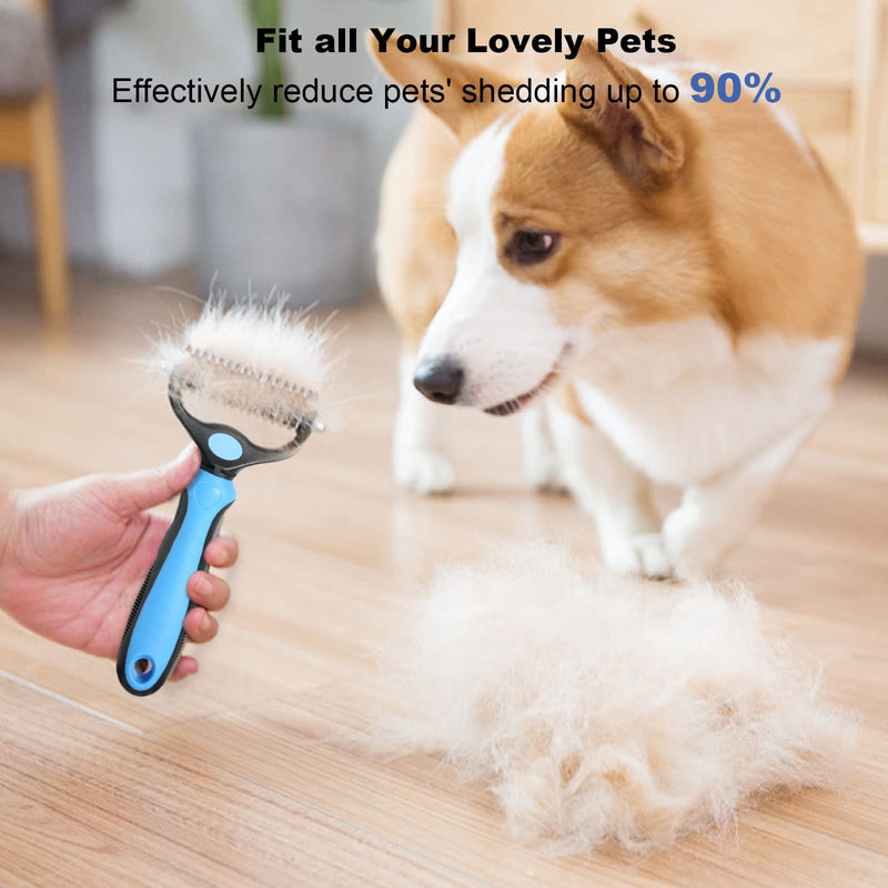Dog Brush for Shedding, Sebtle Double Sided Undercoat Rake Comb for Dogs and Cats, Pet Grooming Brush for Small, Medium Dogs and Cats,Furminator Tool Remove 98% Mats, Tangles Blue - BeesActive Australia
