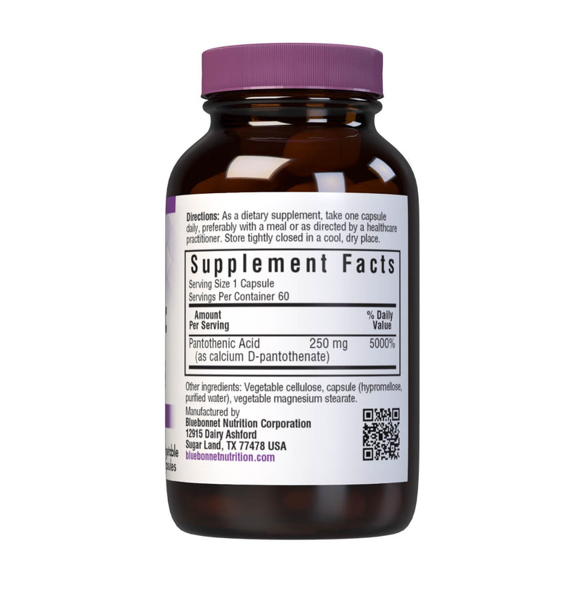 BlueBonnet Nutrition Pantothenic Acid 250 mg, 60 Vegetable Capsules | Non-GMO, Vegan, Gluten-Free 60 Count (Pack of 2)