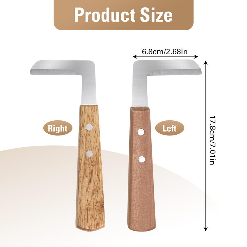 Left and Right Handed Hoof Knife with Wooden Handle 2PCS Hoof Cutter Set Equipment Sharp Carbon Steel Hoof Knife for Horses Cattle Goat Farrier Tools (A Pair of Curved Knives) - PawsPlanet Australia