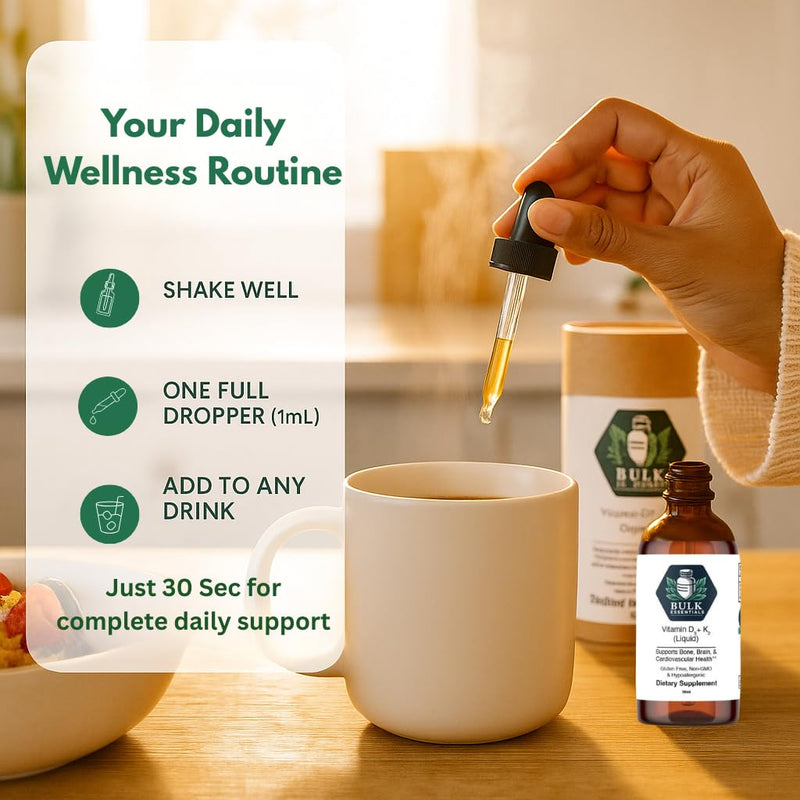 Pure Vitamin D3+K2 Drops with MCT Oil, 5000 IU D3 & 120mcg K2, 30ml | Supports Bone & Immune Health, for Women & Men, Non-GMO & Gluten-Free, USA Made