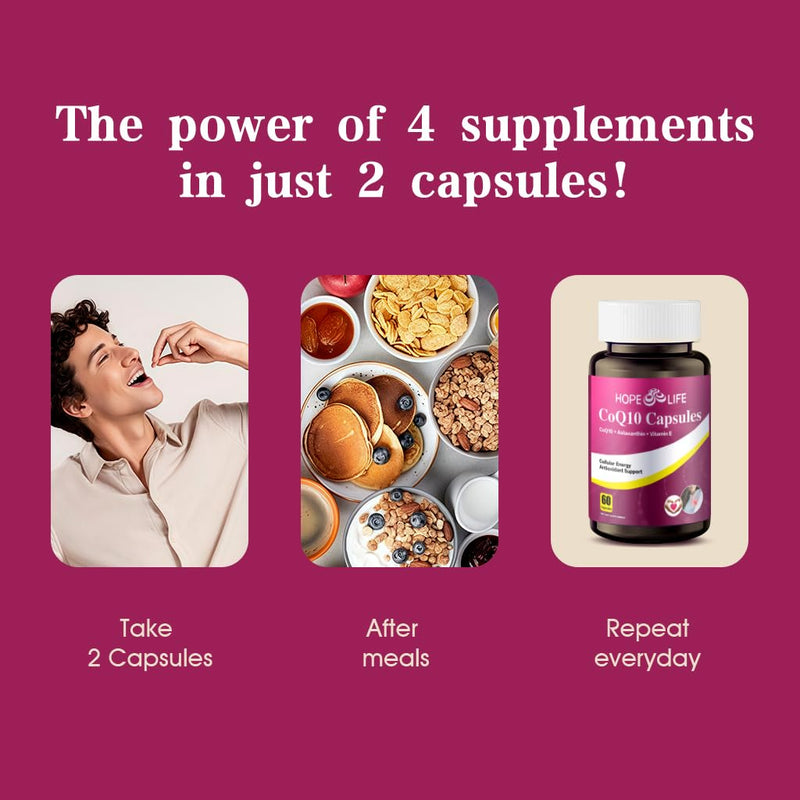 Coenzyme Q10 Supplements - 2X Better Absorption, Cellular Energy Support with Astaxanthin and Vitamin E, Antioxidant for Heart Health & Energy Production, 1 Month Supply, 60 Capsules 1 Bottles