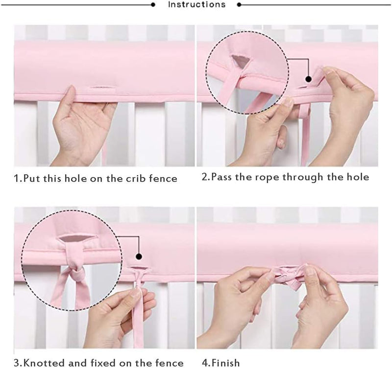Pink/White Reversible Crib Rail Covers, Three-Layers of Thickened Material to Protect Baby's Teeth, Soft Anti-Collision Crib Teething Rail Cover, Strip Corner Baby Bed Chewing Guard Rail, 3-PCS Pink/White - BeesActive Australia