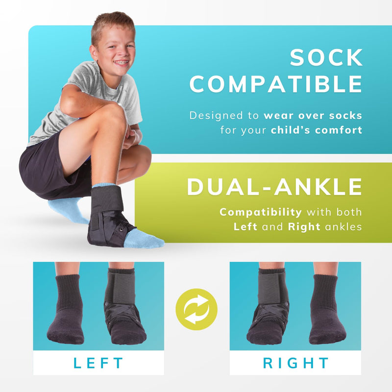 BraceAbility Lace Up Kids Ankle Brace - Pediatric Figure 8 Sprained Foot Support Wrap for Active Youth, Children in Sports, Basketball Protection, Gymnastics, Soccer, and Volleyball (XS) X-Small - BeesActive Australia