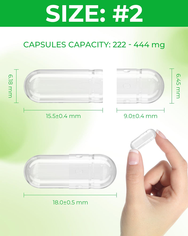 Vegan Empty Pill Capsules Size 2 Plant Based Clear (100 Count) Gluten Free, Non-GMO, Halal Certified Caps Filling Kit with 2 Spoons for Vegetarian DIY Your Own Supplements 100 Count (Pack of 1)