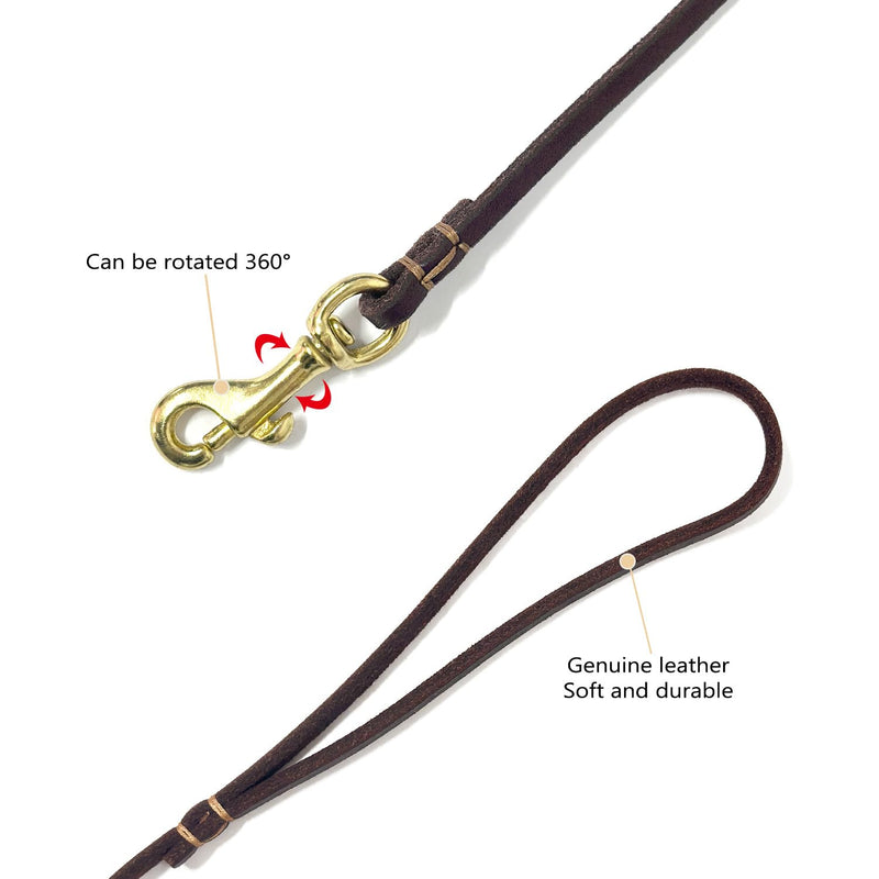 Guiding Star Leather Dog Leash 6 ft x 1/4 inch,Thin and Lightweight Leather Leashes for Small Dogs,Leather Cat Leashes for Small Cats,Soft Genuine Leather Dog Training Leashes for Petite Dogs Brown Basic Leash - BeesActive Australia